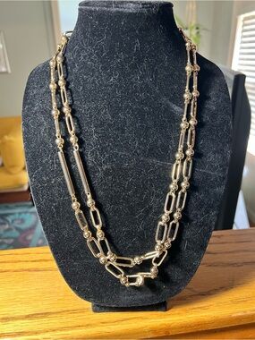 Chicos Connected Gold Chain 2 strand necklace.